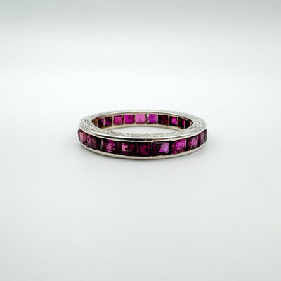 Vintage Antique Art Deco Platinum 1.6ct Ruby Full Eternity Band Ring Size K - L