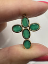 Chunky Vintage 9ct Gold Green Chrysoprase Christian Cross Pendant / Charm 375
