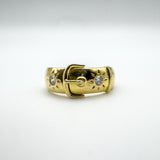 Vintage 18ct Gold 0.20ct Double Diamond Buckle Ring Size P Heavy 7g 6.9mm Band