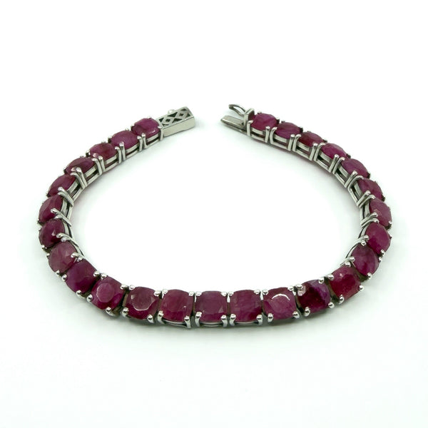 7.5" Sterling Silver 26ct Natural Ruby Tennis Bracelet 925