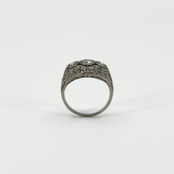 Art Deco Platinum 1ct Diamond Trilogy Ring 950 Size M - N