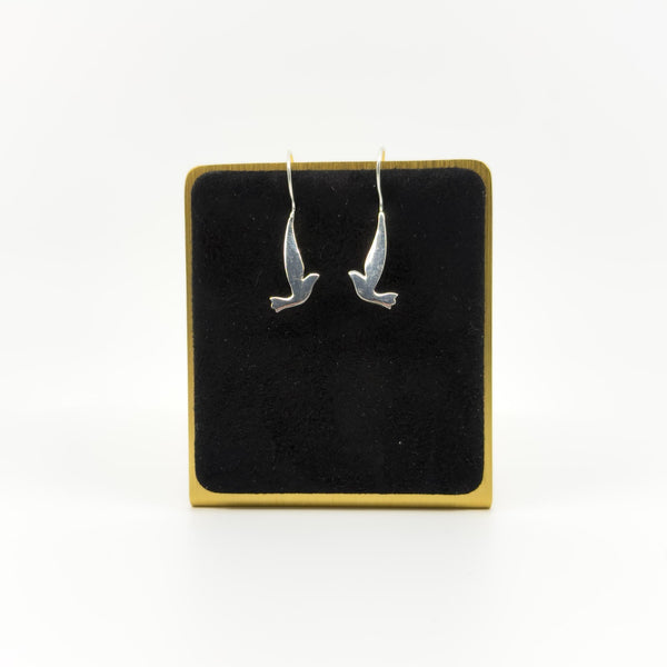Unusual Sterling Silver Large Dove Drop Earrings on Sheperd Hooks 925