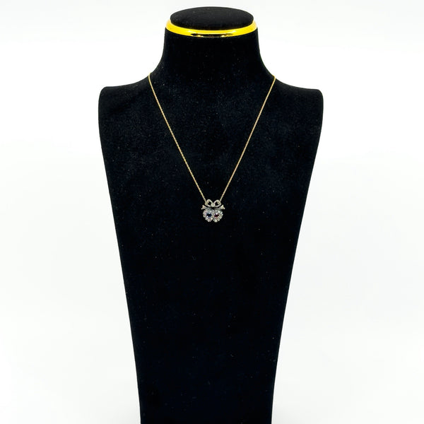 18ct Gold Ruby Sapphire & Diamond Double Sweetheart Bow Pendant & Necklace 750