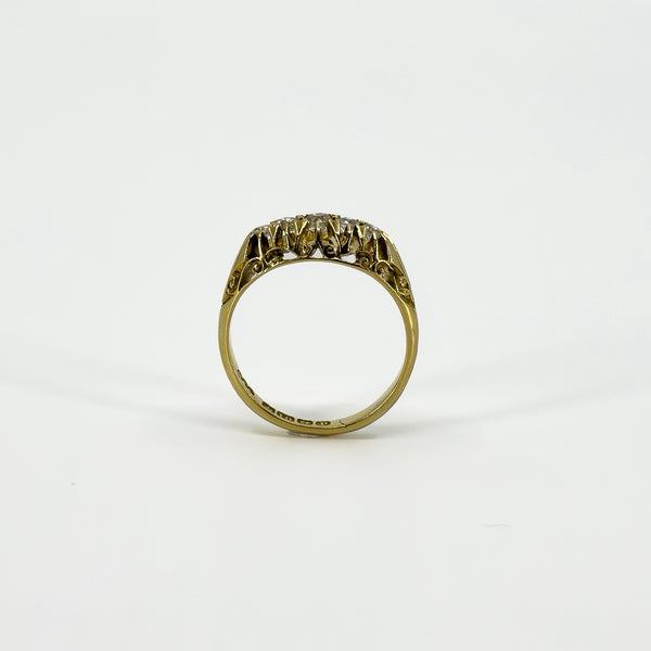 Antique 18ct Gold 0.32ct Diamond Boat Ring 750 Size N (Birm 1914)