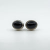 Vintage Sterling Silver Chunky Oval Black Onyx Stud Earrings 925