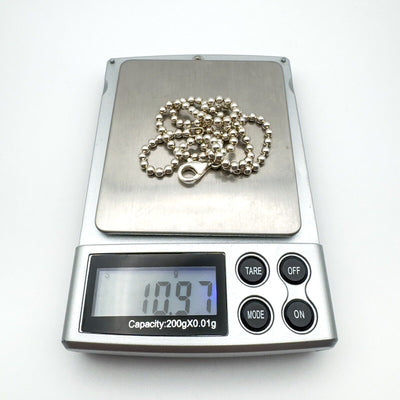 17.5” Beaded Ball Chain / Necklace in Sterling Silver 925 10g