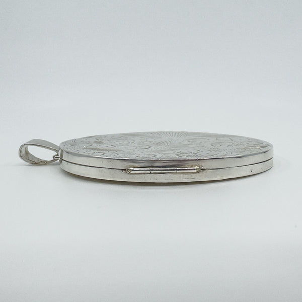 Rare Huge Oversized Chunky Vintage Sterling Silver Oval Photo Locket Pendant 69g
