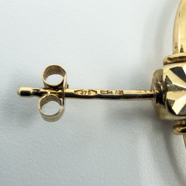 Unusual Large Rectangular 9ct Gold Hoop Earrings 375