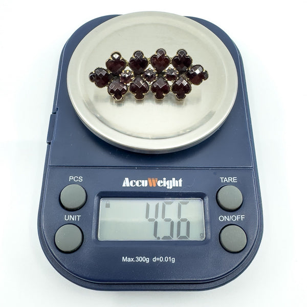 Antique Silver Gilt Bohemian Rose Cut Garnet Bar Brooch