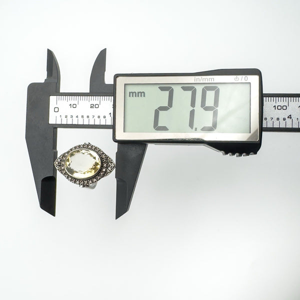 12ct Citrine & Diamond Navette Cocktail Ring in Sterling Silver 925 Size M - N