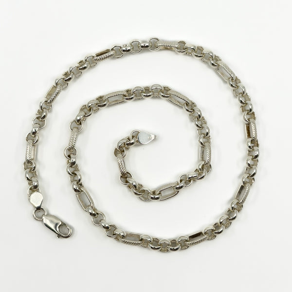 Vintage Sterling Silver Belcher & Engraved Fancy Link 18" Chain / Necklace 925