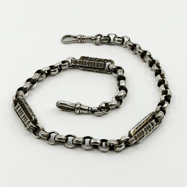 Antique Sterling Silver Chunky Fancy Link 14” Albert Chain 925