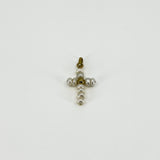 Tiny Vintage 9ct Gold Freshwater Pearl Christian Cross Pendant / Charm 375