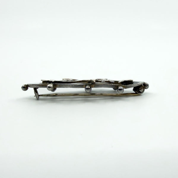 Antique Ewardian Sterling Silver & Rose Gold Swallow Ivy Love Letter Brooch 925