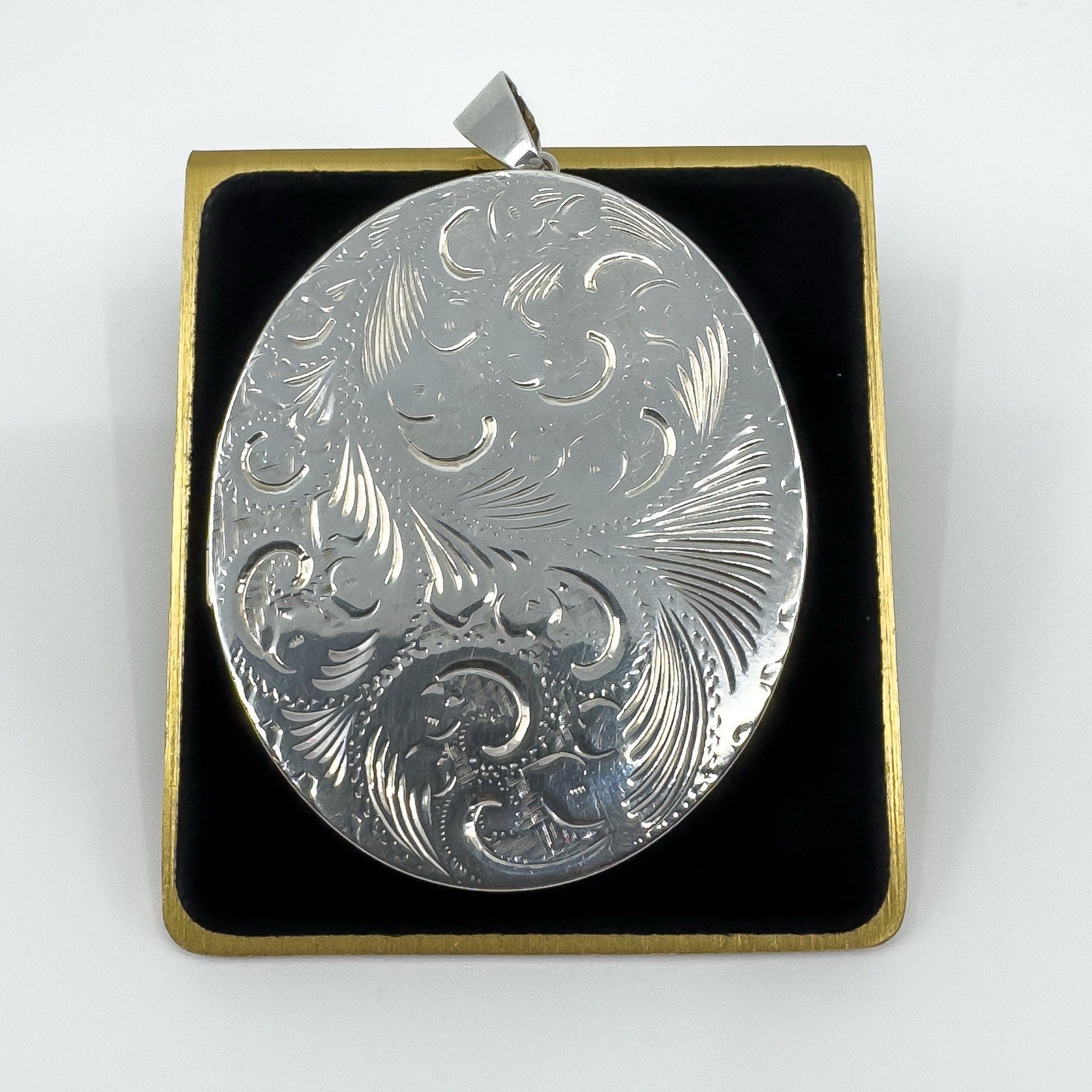 Rare Huge Oversized Chunky Vintage Sterling Silver Oval Photo Locket Pendant 69g