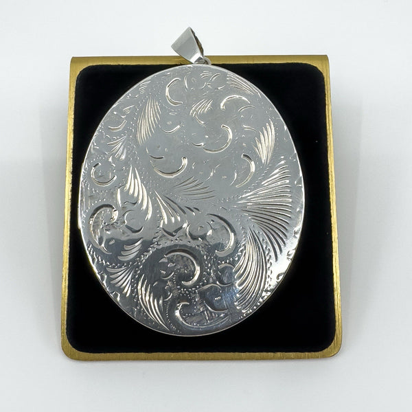 Rare Huge Oversized Chunky Vintage Sterling Silver Oval Photo Locket Pendant 69g