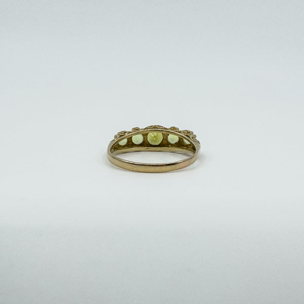 Vintage 9ct Yellow Gold 5x Stone 1.08ct Peridot Ring / Band 375 Size N 1989