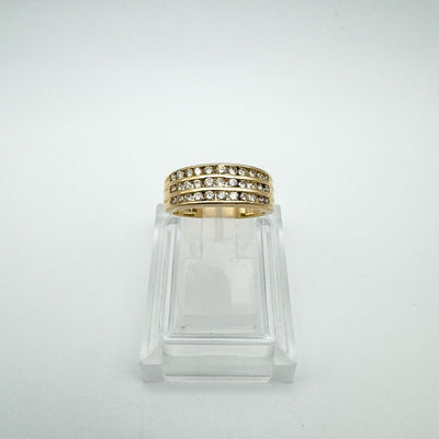 14ct Gold Triple Row 0.33ct Diamond Ring Eternity Wedding Band Size L - M