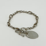 Vintage Sterling Silver Rolo & Oval Links Toggle Charm Bracelet 925