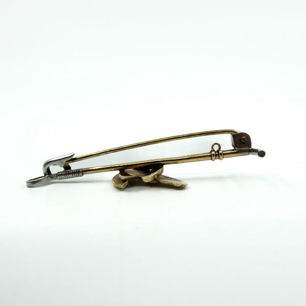 Vintage 9ct Gold Riding Crop Lucky Horseshoe Horse Bar Brooch 375
