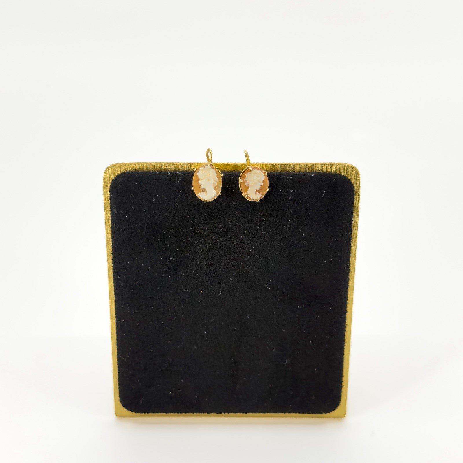 Vintage 9ct Gold Small Cameo Drop Earrings 375 (Birm 1963)