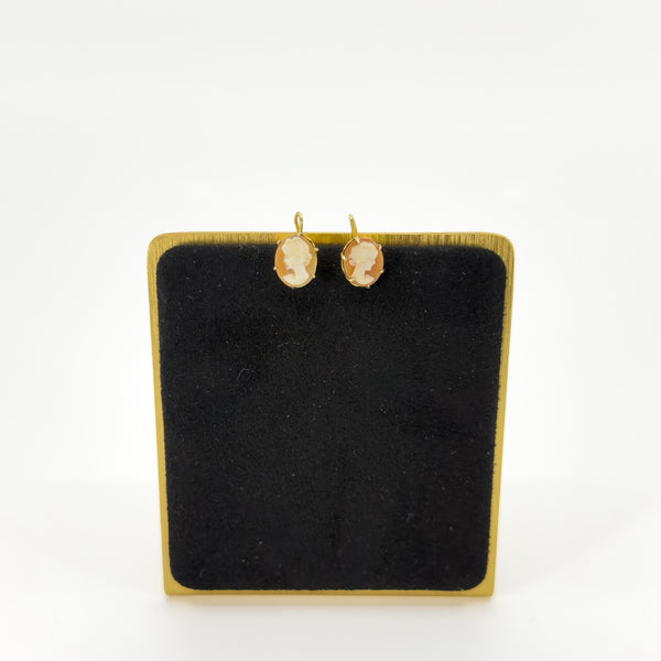Vintage 9ct Gold Small Cameo Drop Earrings 375 (Birm 1963)