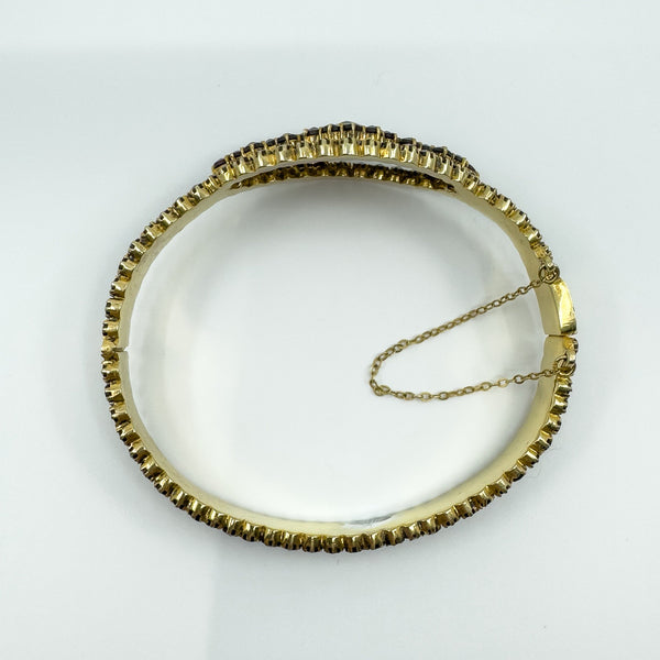Large Antique Silver Gilt Bohemian Rose Cut Garnet Hinged Bangle / Bracelet 900
