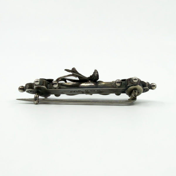 Antique Victorian Sterling Silver & Rose Gold Swallow & Ivy Brooch 925 Birm 1901
