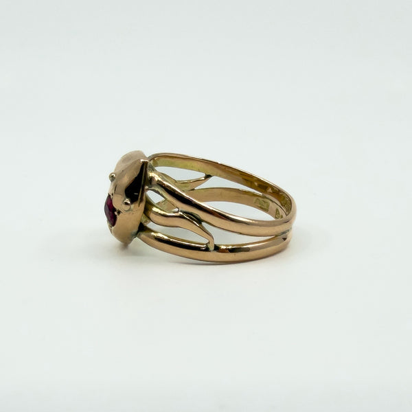 Antique 9ct Rose Gold Double Snake Diamond & Garnet Ring Size U (Chester 1909)