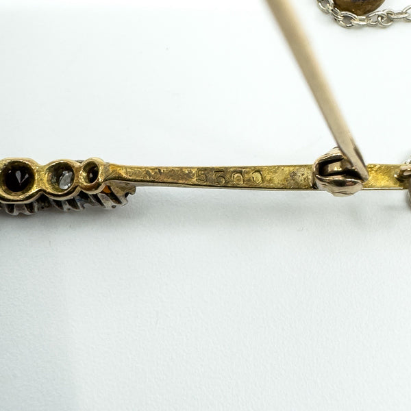 Vintage 18ct & 14ct Gold Diamond & Garnet Bar Brooch 750