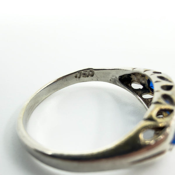 Vintage Sterling Silver Blue & White Paste Boat Ring 925 Size M - N