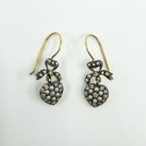 Silver Gilt Diamond & Pearl Puffy Heart Drop Bow Earrings 925