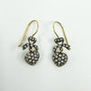 Silver Gilt Diamond & Pearl Puffy Heart Drop Bow Earrings 925