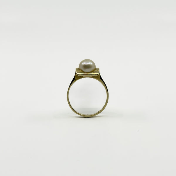 Vintage 9ct Gold 7.3mm Pearl Solitaire Ring 375 Size L - M (1975)