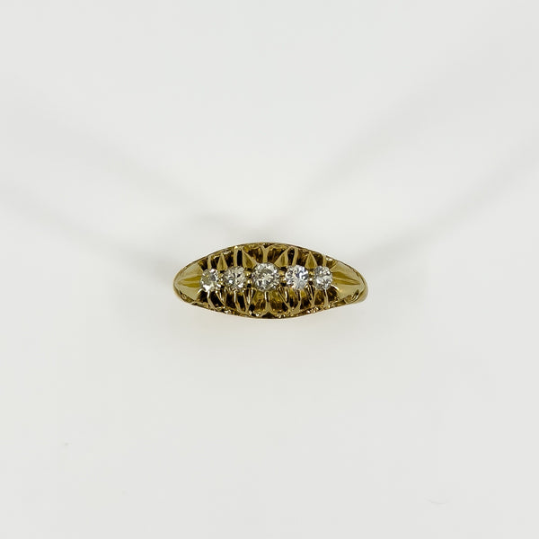 Antique 18ct Gold 0.32ct Diamond Boat Ring 750 Size N (Birm 1914)