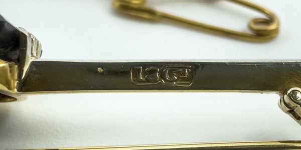 Antique / Art Deco 18ct & 15ct Gold Diamond & Black Onyx Bar Brooch 750