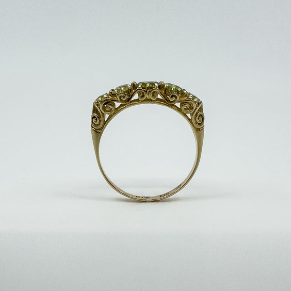 Vintage 9ct Yellow Gold 5x Stone 1.08ct Peridot Ring / Band 375 Size N 1989