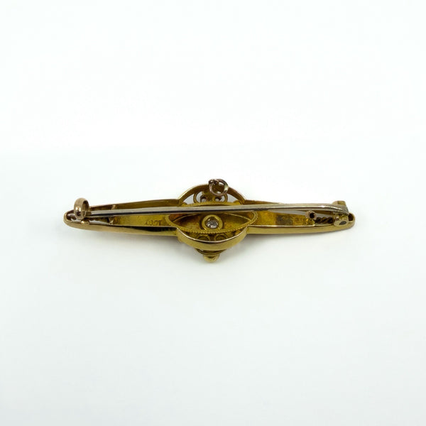 Antique / Victorian Etruscan Revival 15ct Gold Old Cut Diamond Brooch 585
