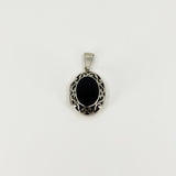Chunky Vintage Sterling Silver Oval Black Onyx Engraved Locket 925