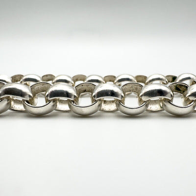 Chunky Double Heart Charm 18” Rolo Links Chain in Sterling Silver 59g