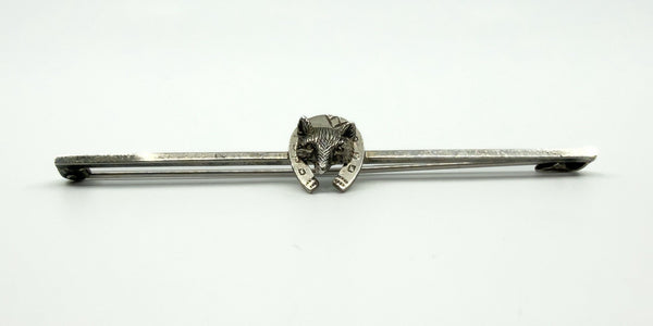 Antique Sterling Silver Fox & Horseshoe Bar Brooch 925