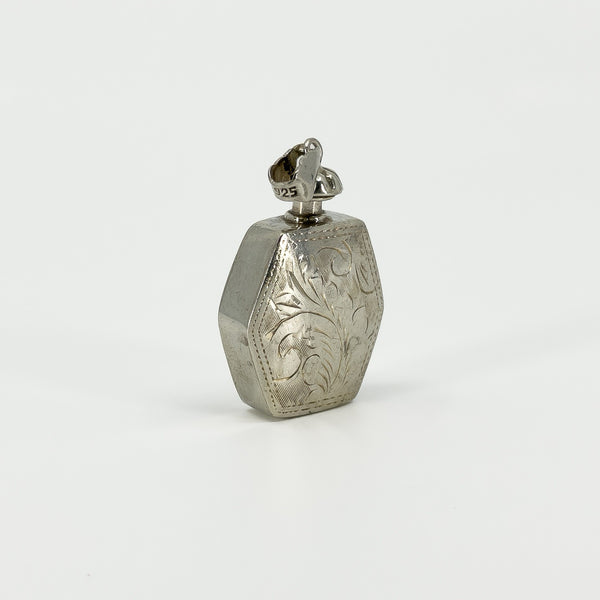 Chunky Sterling Silver Vintage Engraved Perfume / Poison Bottle Pendant 925