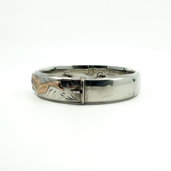 Vintage Sterling Silver & Rose Gold Engraved Floral Bangle 925 (Birm 1978)