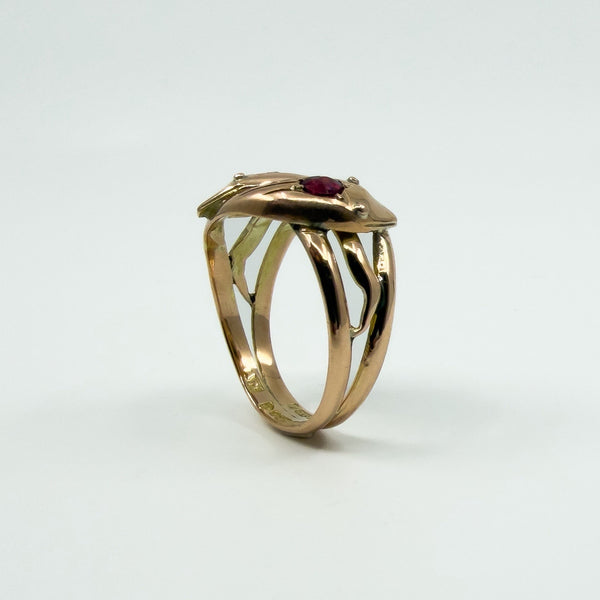 Antique 9ct Rose Gold Double Snake Diamond & Garnet Ring Size U (Chester 1909)