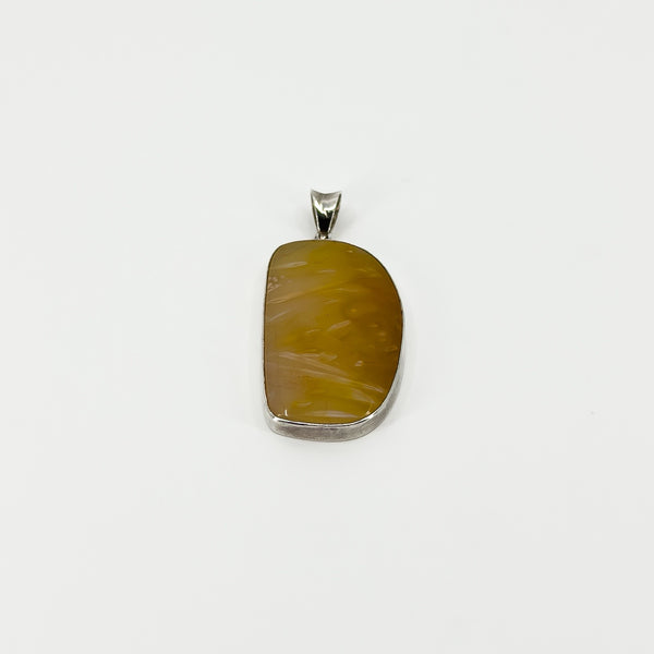 Large Chunky Vintage Yellow Agate Fob Pendant 925 