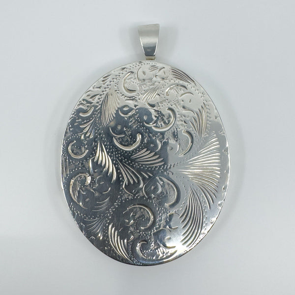 Rare Huge Oversized Chunky Vintage Sterling Silver Oval Photo Locket Pendant 69g