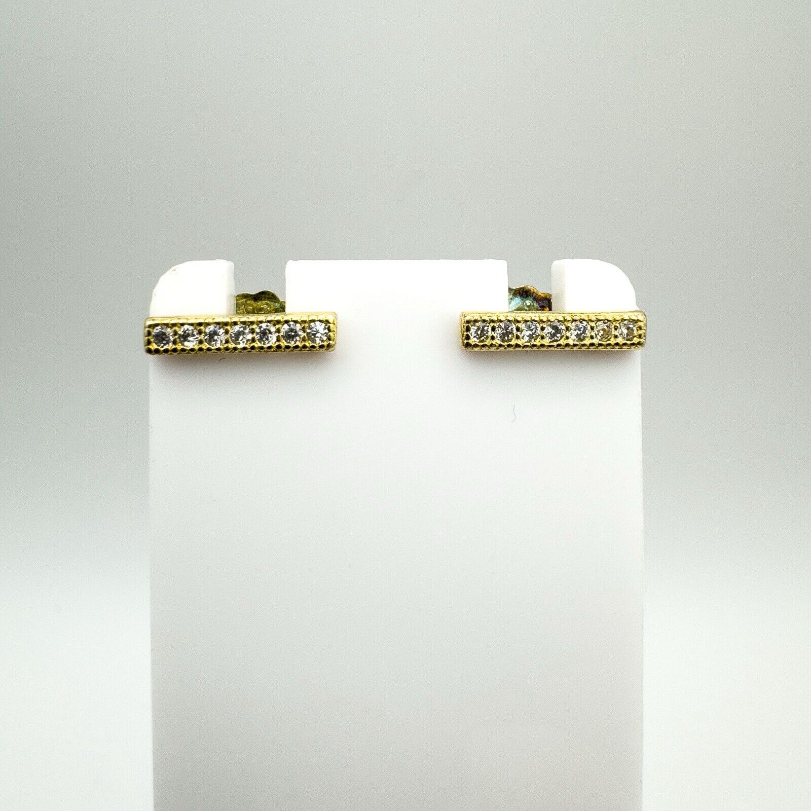 CZ Bar Drop Gold Plated Stud Earrings in Sterling Silver 925