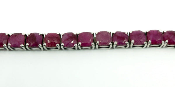 7.5" Sterling Silver 26ct Natural Ruby Tennis Bracelet 925