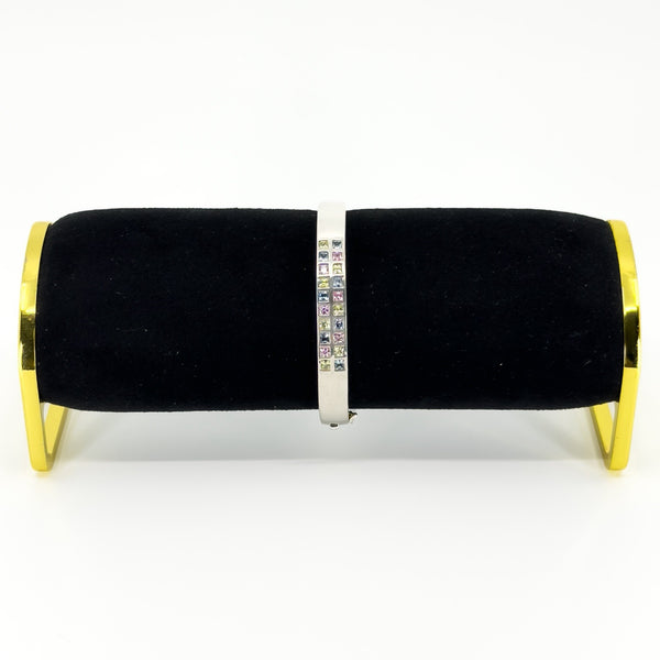Chunky Sterling Silver Multi Coloured CZ Oval Bangle / Bracelet 925