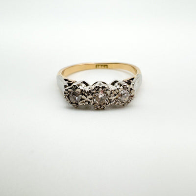 Vintage Antique 18ct Gold Diamond 0.15ct Trilogy Ring Size L - M 2.3g